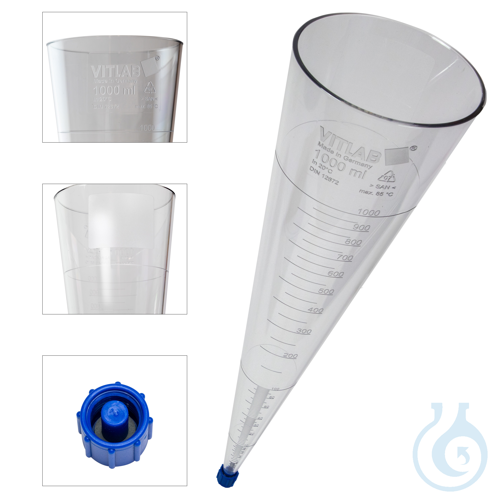 Sedimentationsgefäß, SAN, nach Imhoff, erhabene Skala, 1000 ml